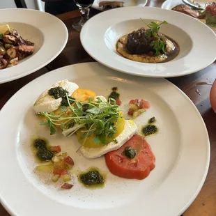 Red Wine Braised Short Rib (top Right) New England Tomatoes, Buffalo Mozzarella (front)