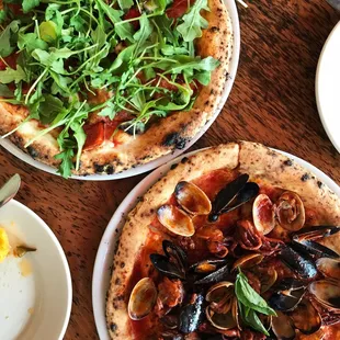 Diavola Pizza with added arugula $14.75 + Sotto Mare Pizza $19