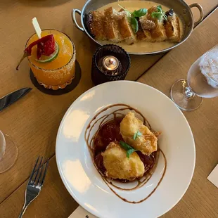 ROASTED GARLIC FOCACCIA &amp; POLENTA TEMPURA MOZZARELLA