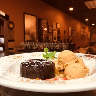 a chocolate cake and ice cream