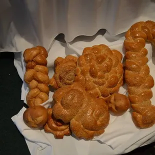 a bunch of bread shaped like a teddy bear