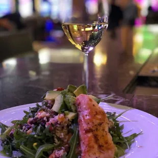 Great salad with grilled salmon