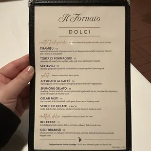 Dessert menu