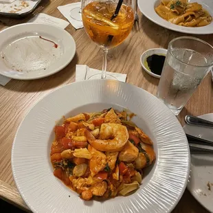 Spinach pasta with shrimp and salmon (I forgot the name but it was a special)