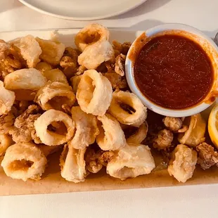 Fried Calamari, fresh and seasoned well.