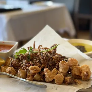 a plate of deep fried squid