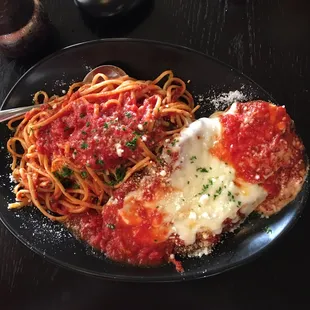 Off the new Lunch menu - Pollo al Parmigiana with linguini