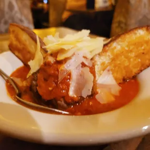 Meatballs with grana and crostini