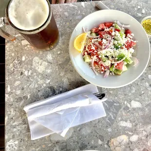 Delicious Shepherd&apos;s Salad. With beer. Almost healthy.