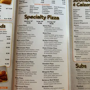 a menu for a pizza restaurant