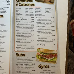 a menu for a fast food restaurant