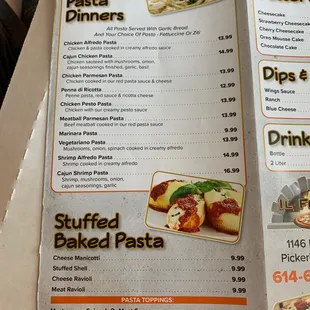 a menu for a pizza restaurant