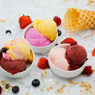 three bowls of ice cream