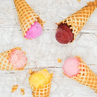 three cones of ice cream