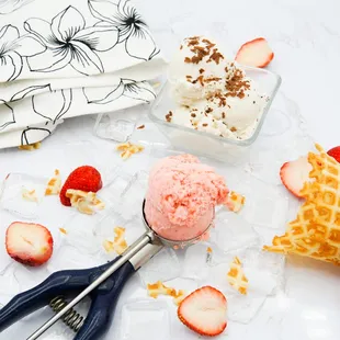 ice cream and strawberries