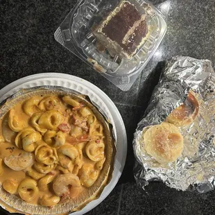 Shrimp tortellini with tiramisu
