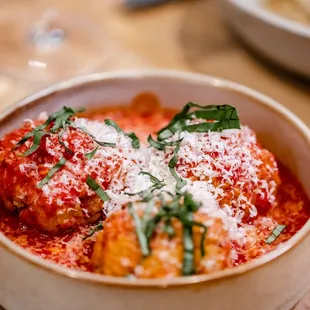 Don&apos;t skip the meatballs made with dry-aged beef and house made pomodoro sauce.
