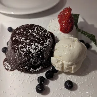 Lava cake and vanilla ice cream