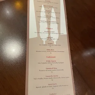 Beverage menu