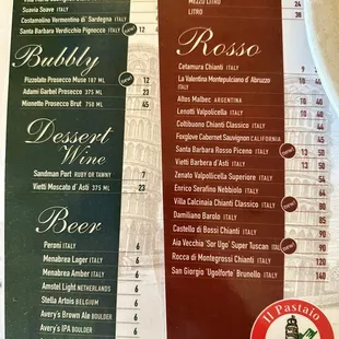 Wine and beer list!