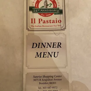 Dinner menu