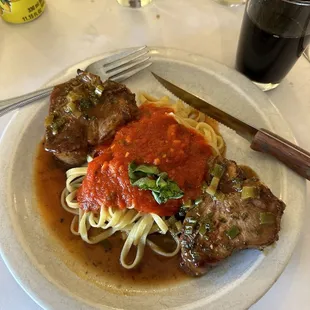 Lamb chop with side of pasta. Amazing!