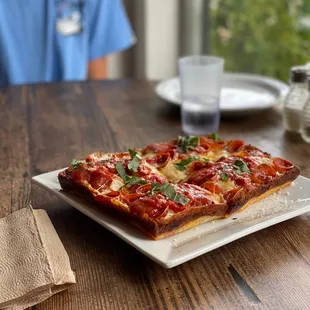 Detroit style pizza coming in hot from my local Neapolitan style spot!! I hope they keep this on their menu because it was delicious.