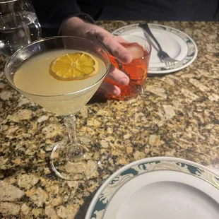 Limoncello martini and Boulevardier