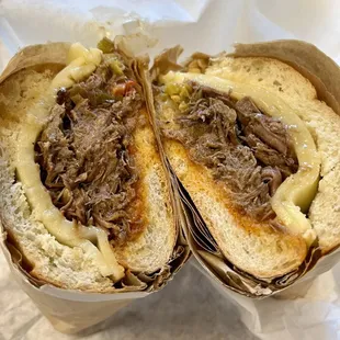 Italian beef. Provolone. SF style hot peppers.