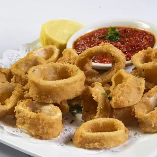 a plate of deep fried squid rings