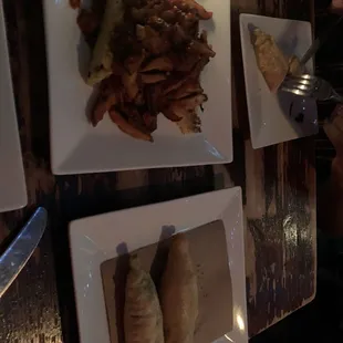 Polenta with mushrooms and tomato and tempura squash blossom special