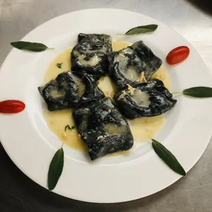 Black Ravioli stuffed with Crab Meat