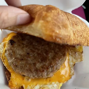 Inside sausage egg and cheese croissant