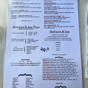 Menu + all you can eat pasta (sauce not included)