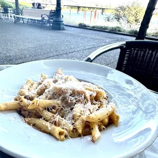 a plate of pasta on a table