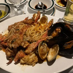 Seafood, linguine, lobster clams, muscles
