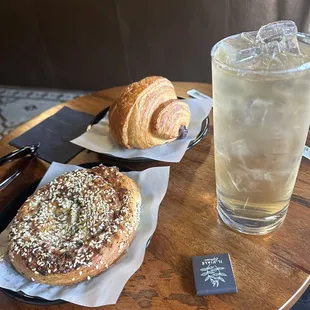 Pastries and white peach iced tea