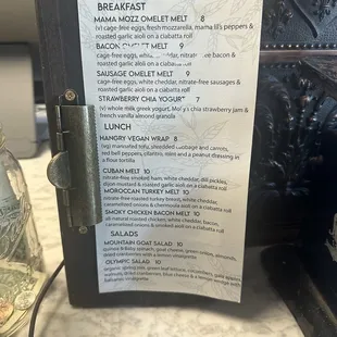 Breakfast menu