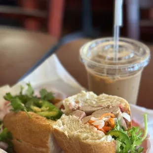 Steam Pork w/ Pate Banhmi ($6.95) and Vietnamese Iced Coffee (M) ($4.95)