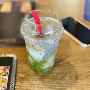 Pandan basil seed w longan coconut drink