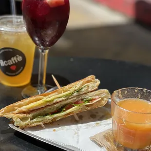 Breakfast Panini special juice ,tea or coffee .. sangria on the side