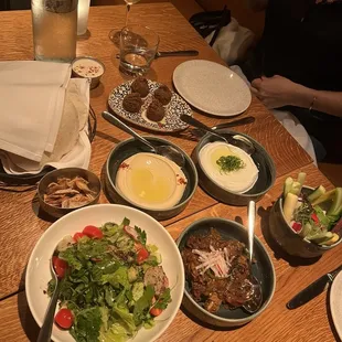 Hummus, Labne, Fattoush, Baba Ghannouj, Falafel