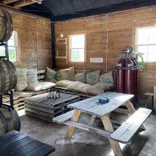 the inside of a barrel house