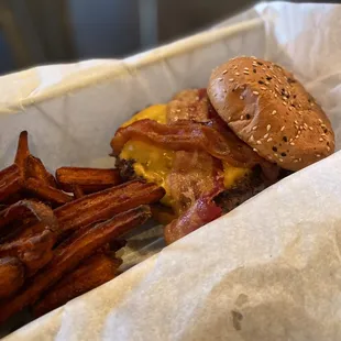 a burger and fries