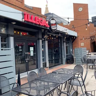 tables and chairs outside a restaurant