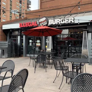 tables and chairs outside