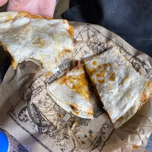 a badly cut steak quesadilla