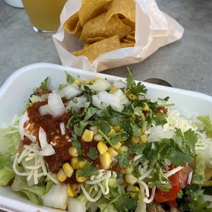 Chicken bowl w/ tortilla chips on the side