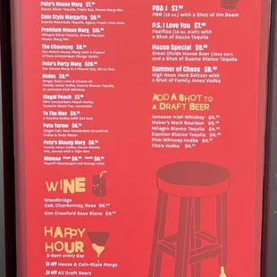 Drink menu