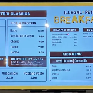 Breakfast menu